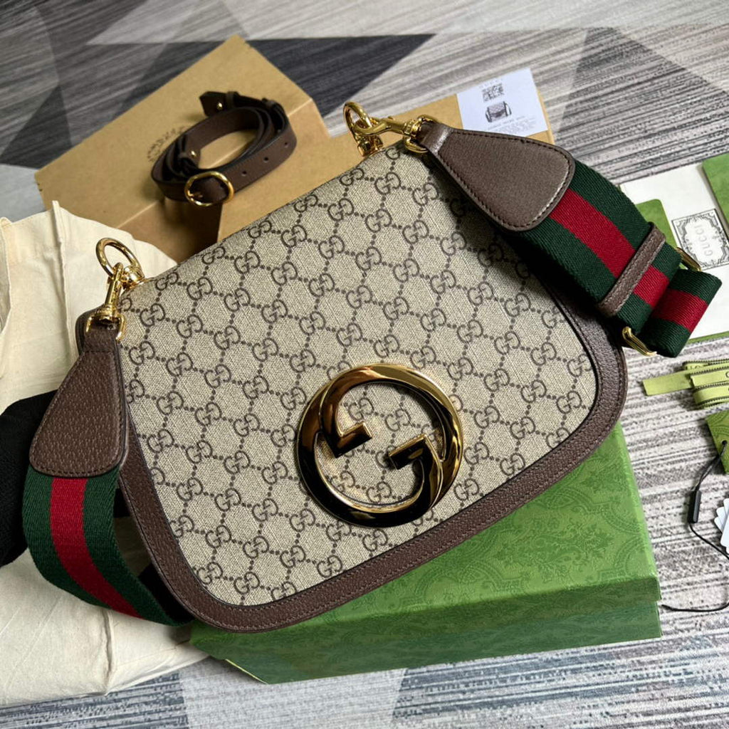 Gucci 699210 Blondie medium shoulder bag Beige GG Supreme canvas