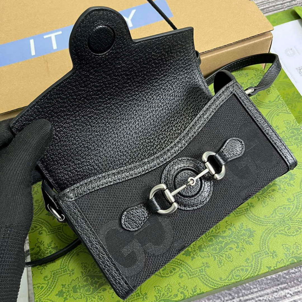 Gucci 699296 Gucci Horsebit 1955 Jumbo GG Mini Bag Black big G