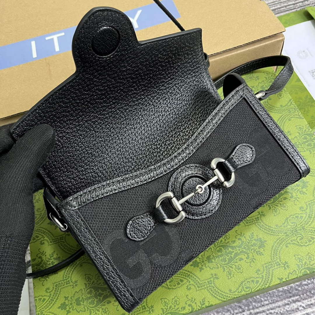 Gucci 699296 Gucci Horsebit 1955 Jumbo GG Mini Bag Black big G - Default Title - View 8