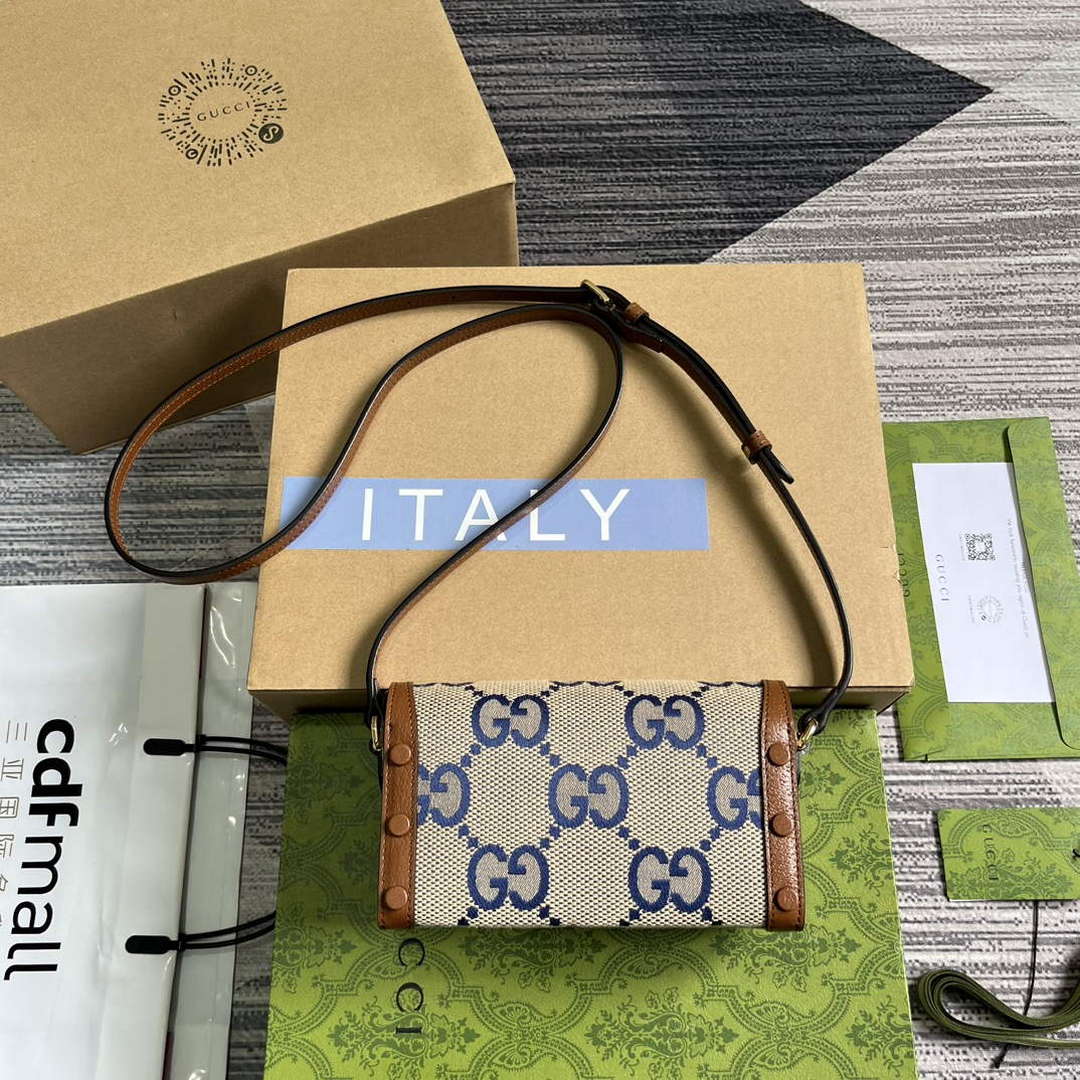 Gucci 699296 Gucci Horsebit 1955 Jumbo GG Mini Bag Blue big G - Default Title - View 2