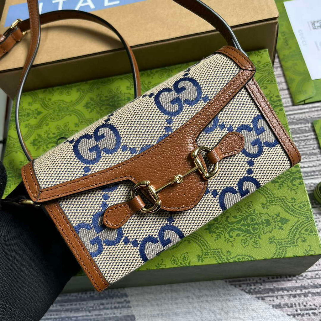 Gucci 699296 Gucci Horsebit 1955 Jumbo GG Mini Bag Blue big G