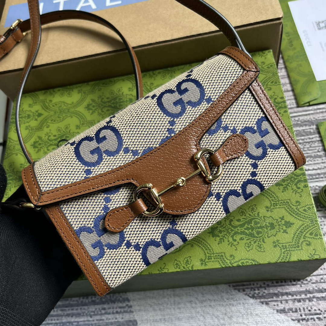 Gucci 699296 Gucci Horsebit 1955 Jumbo GG Mini Bag Blue big G - Default Title - View 4