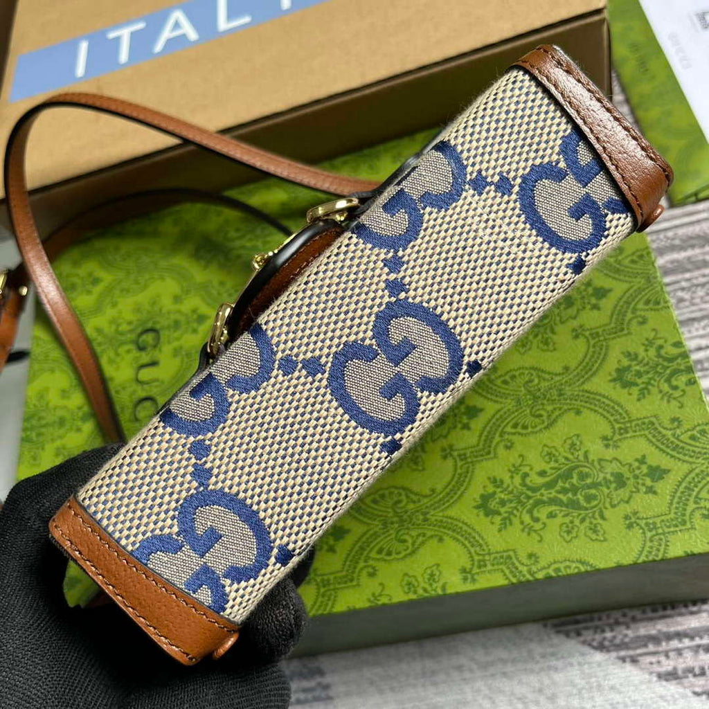 Gucci 699296 Gucci Horsebit 1955 Jumbo GG Mini Bag Blue big G