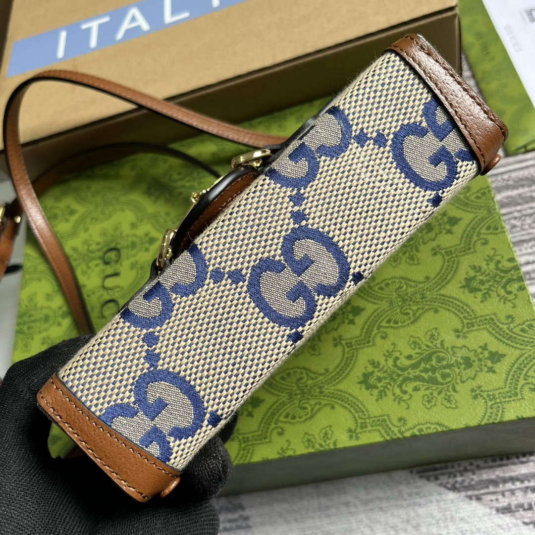 Gucci 699296 Gucci Horsebit 1955 Jumbo GG Mini Bag Blue big G - Default Title - View 6