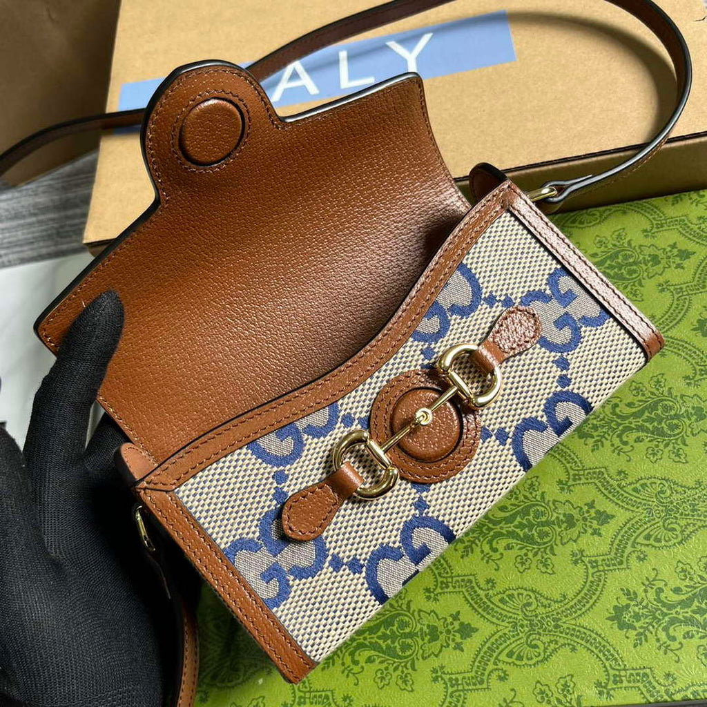 Gucci 699296 Gucci Horsebit 1955 Jumbo GG Mini Bag Blue big G