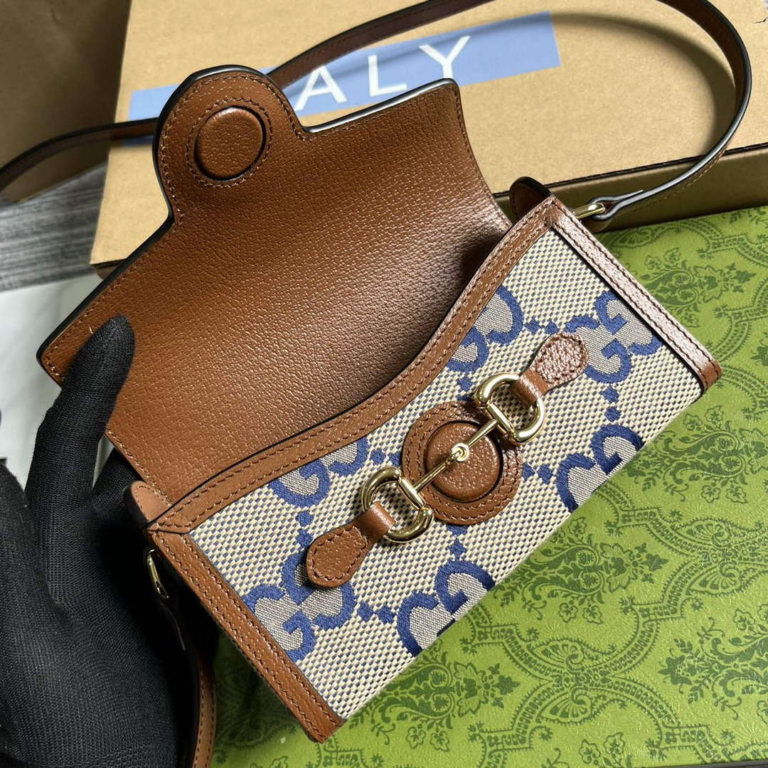 Gucci 699296 Gucci Horsebit 1955 Jumbo GG Mini Bag Blue big G - Default Title - View 7