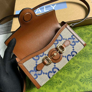Gucci 699296 Gucci Horsebit 1955 Jumbo GG Mini Bag Blue big G - Default Title - View 7