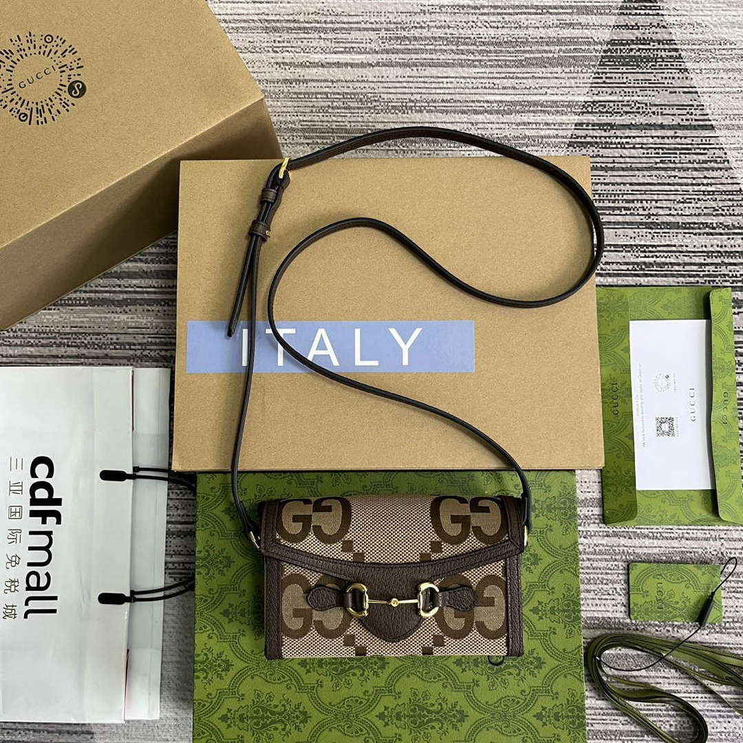 Gucci 699296 Gucci Horsebit 1955 Jumbo GG Mini Bag Brown big G - Default Title - View 1