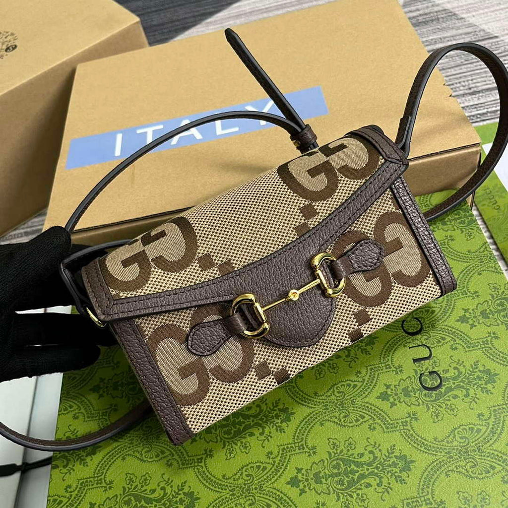 Gucci 699296 Gucci Horsebit 1955 Jumbo GG Mini Bag Brown big G