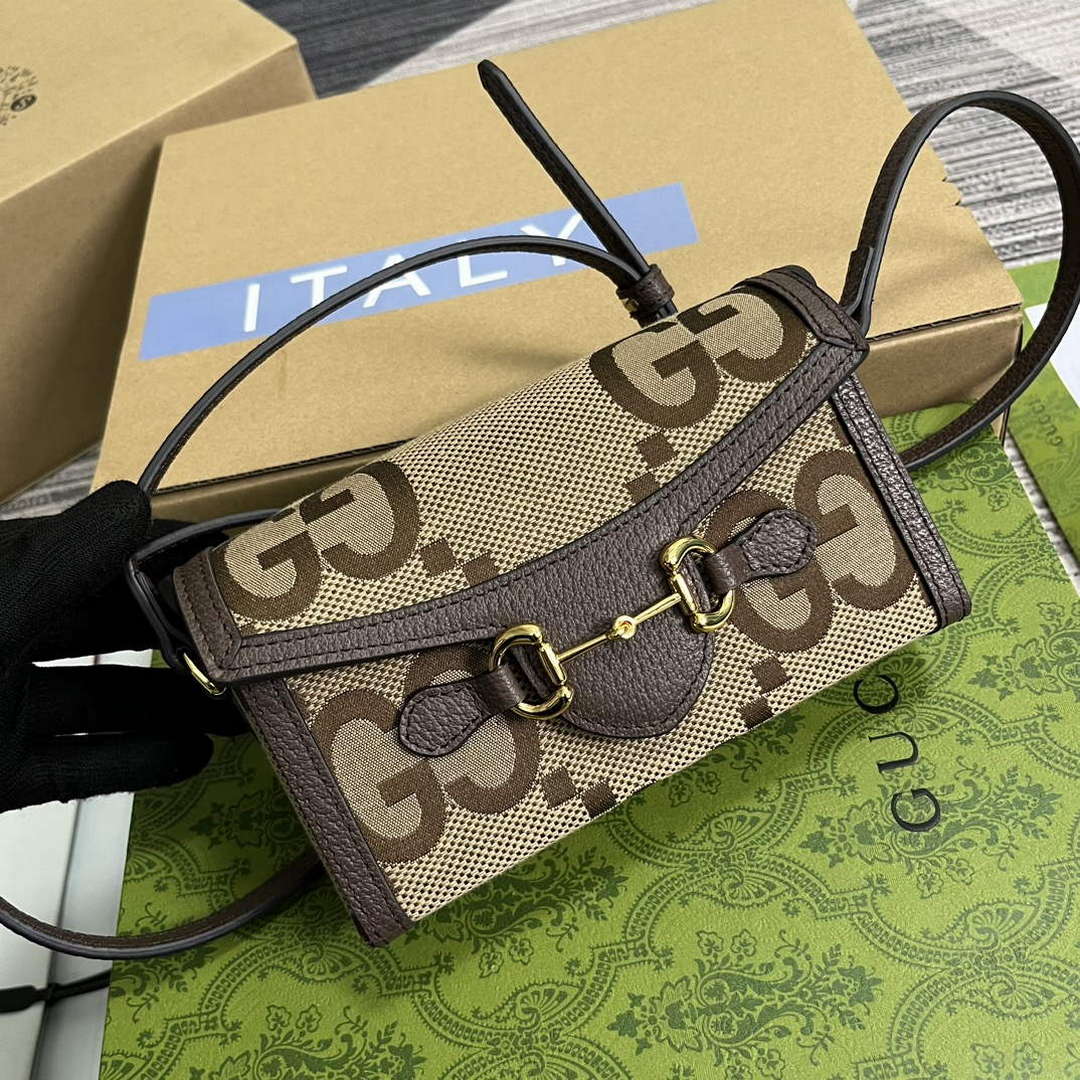 Gucci 699296 Gucci Horsebit 1955 Jumbo GG Mini Bag Brown big G