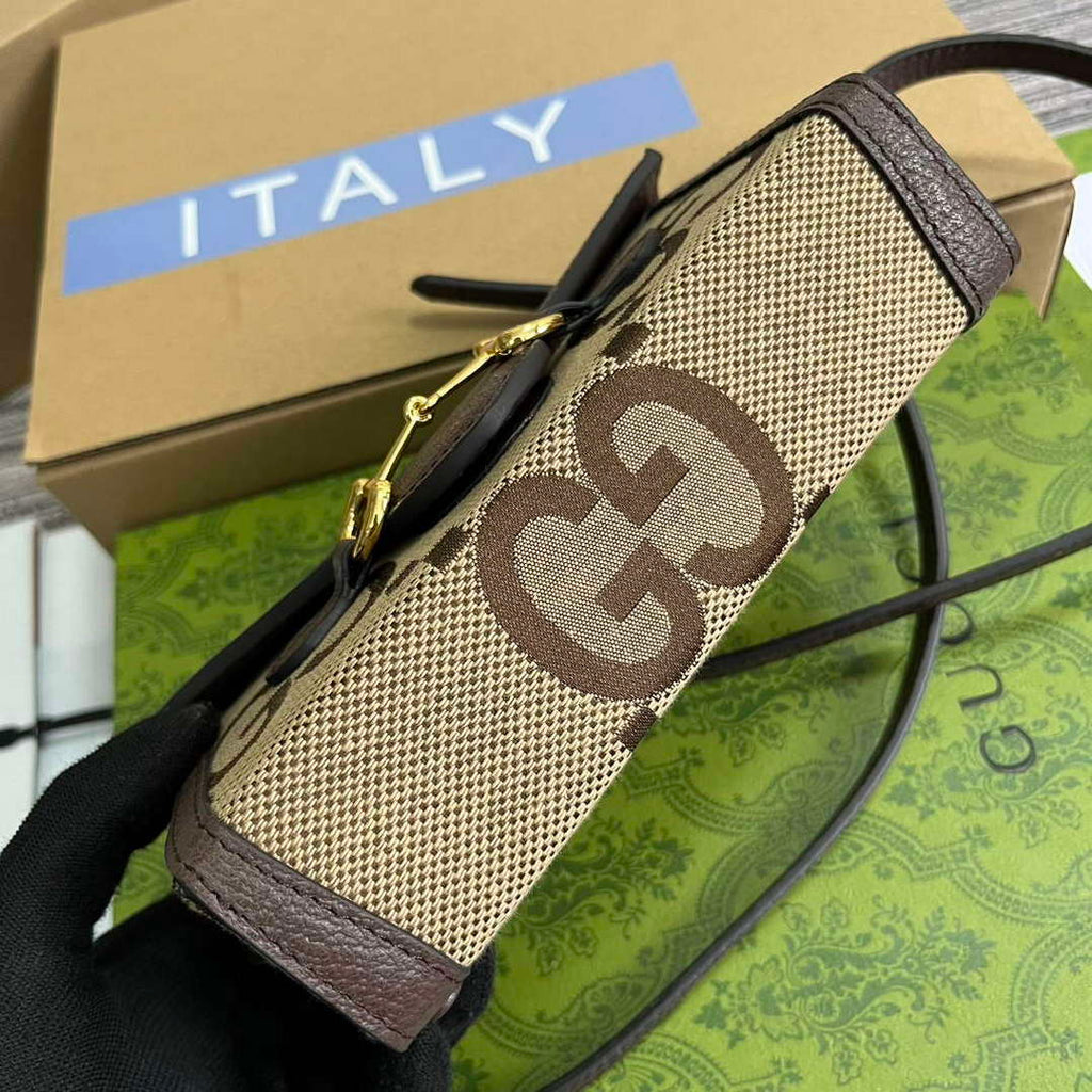 Gucci 699296 Gucci Horsebit 1955 Jumbo GG Mini Bag Brown big G