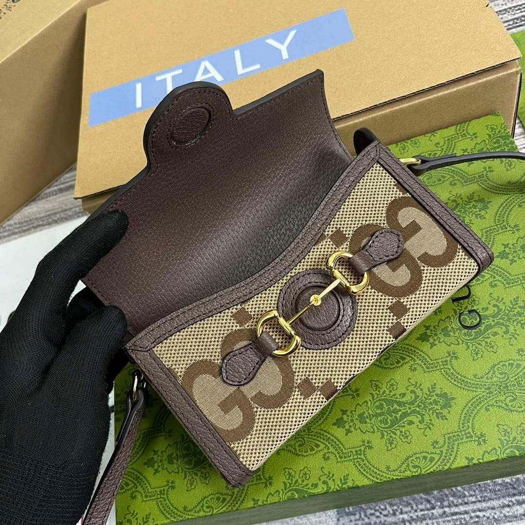 Gucci 699296 Gucci Horsebit 1955 Jumbo GG Mini Bag Brown big G