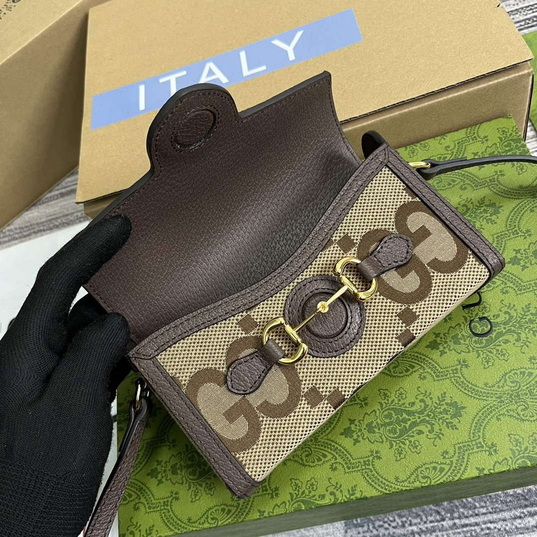 Gucci 699296 Gucci Horsebit 1955 Jumbo GG Mini Bag Brown big G - Default Title - View 8