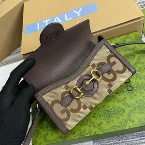 Gucci 699296 Gucci Horsebit 1955 Jumbo GG Mini Bag Brown big G - Default Title - View 8