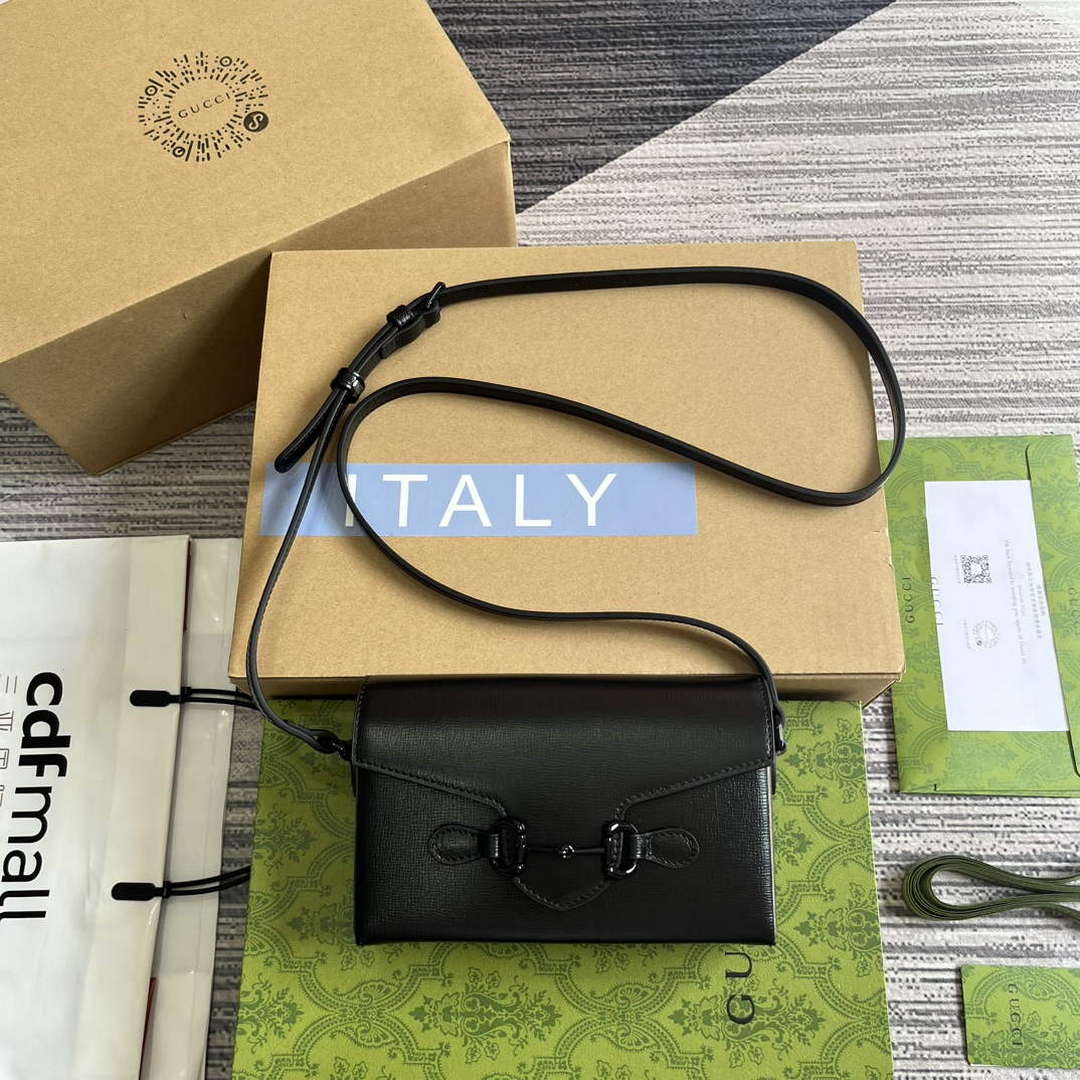 Gucci 699296 Gucci Horsebit 1955 Mini Bag Black Leather - Default Title - View 1