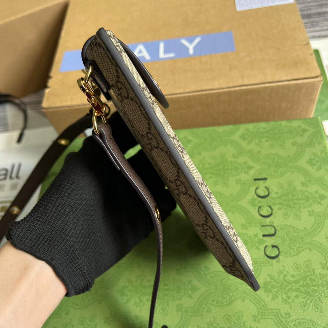 Gucci 700732 Gucci cherry print phone case Brown