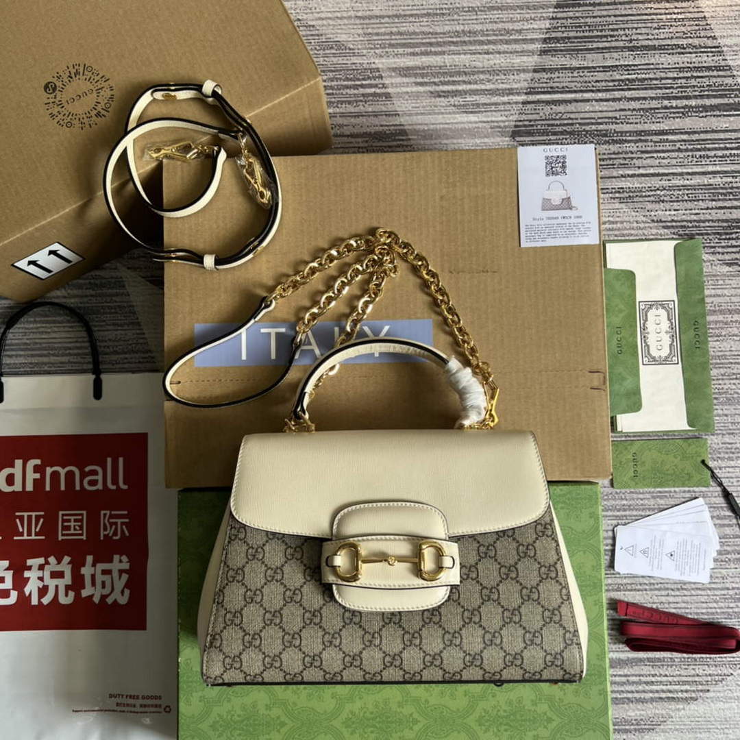 Gucci 702049 Horsebit 1955 Medium Bag Beige White - Default Title - View 1