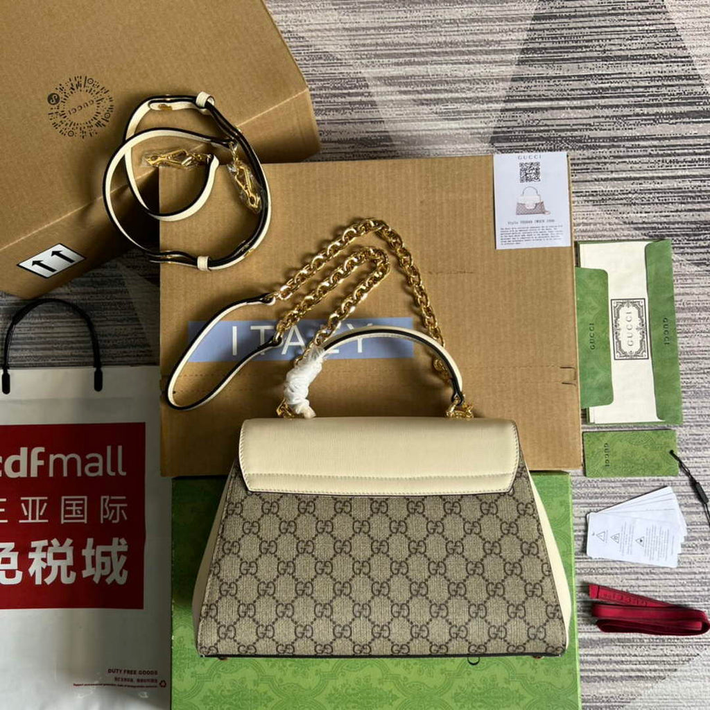 Gucci 702049 Horsebit 1955 Medium Bag Beige White