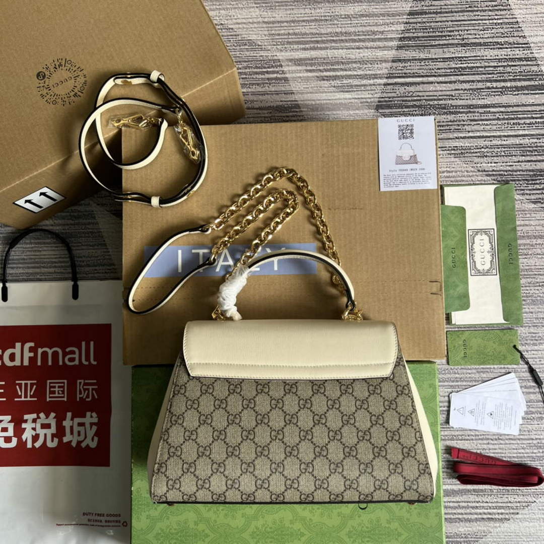 Gucci 702049 Horsebit 1955 Medium Bag Beige White