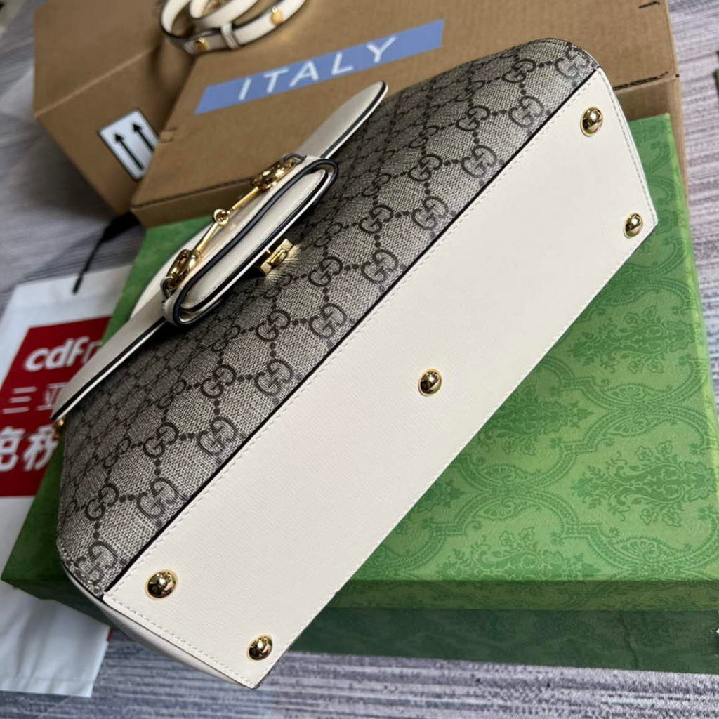 Gucci 702049 Horsebit 1955 Medium Bag Beige White