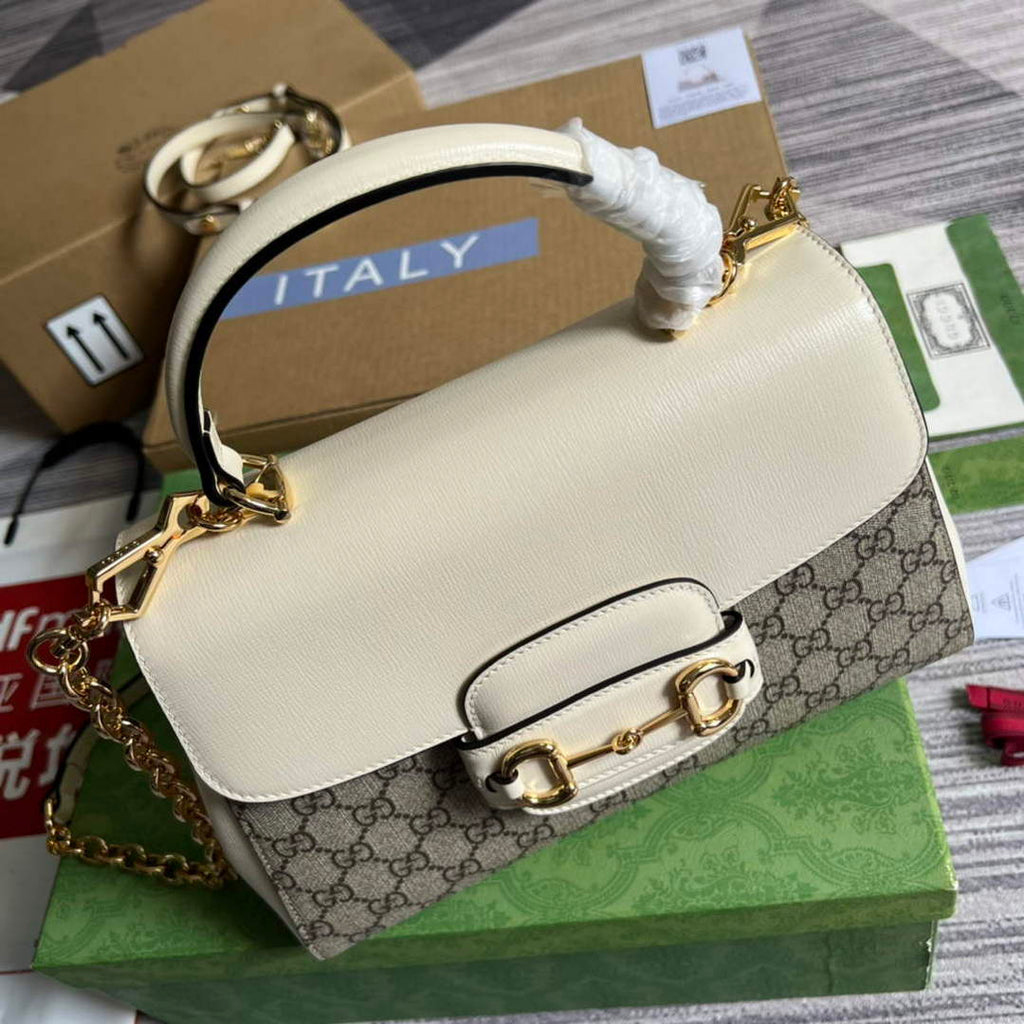 Gucci 702049 Horsebit 1955 Medium Bag Beige White