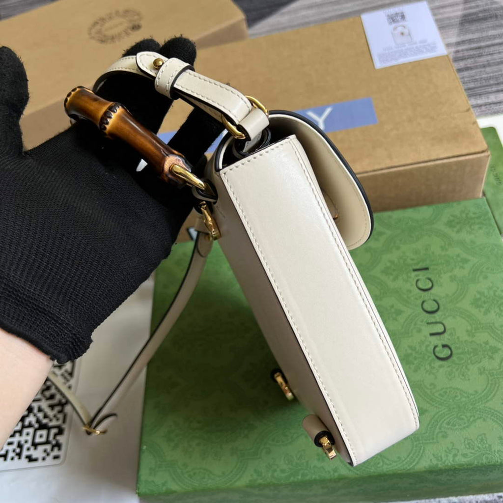Gucci 702106 Bamboo Mini Handbag White