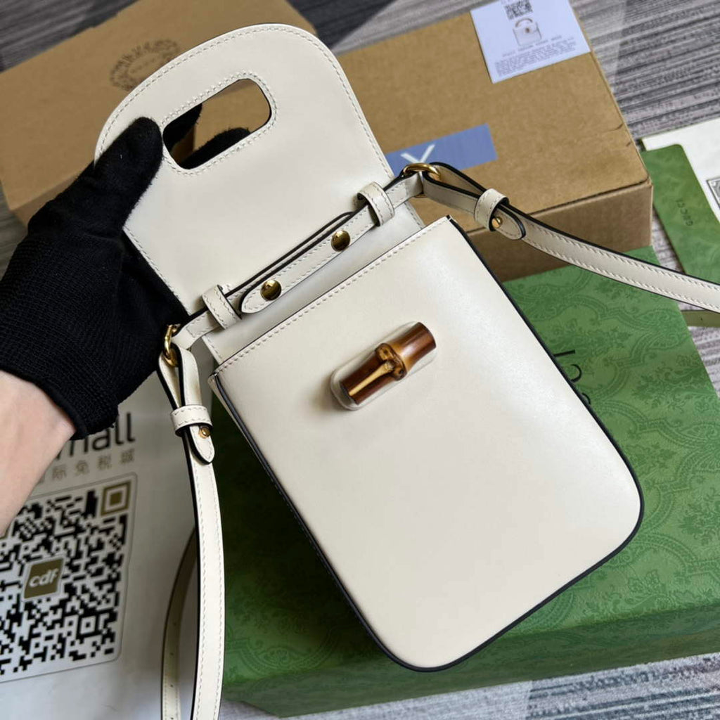 Gucci 702106 Bamboo Mini Handbag White