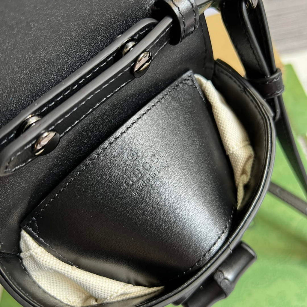 Gucci 702106 Black Bamboo Mini Handbag Black