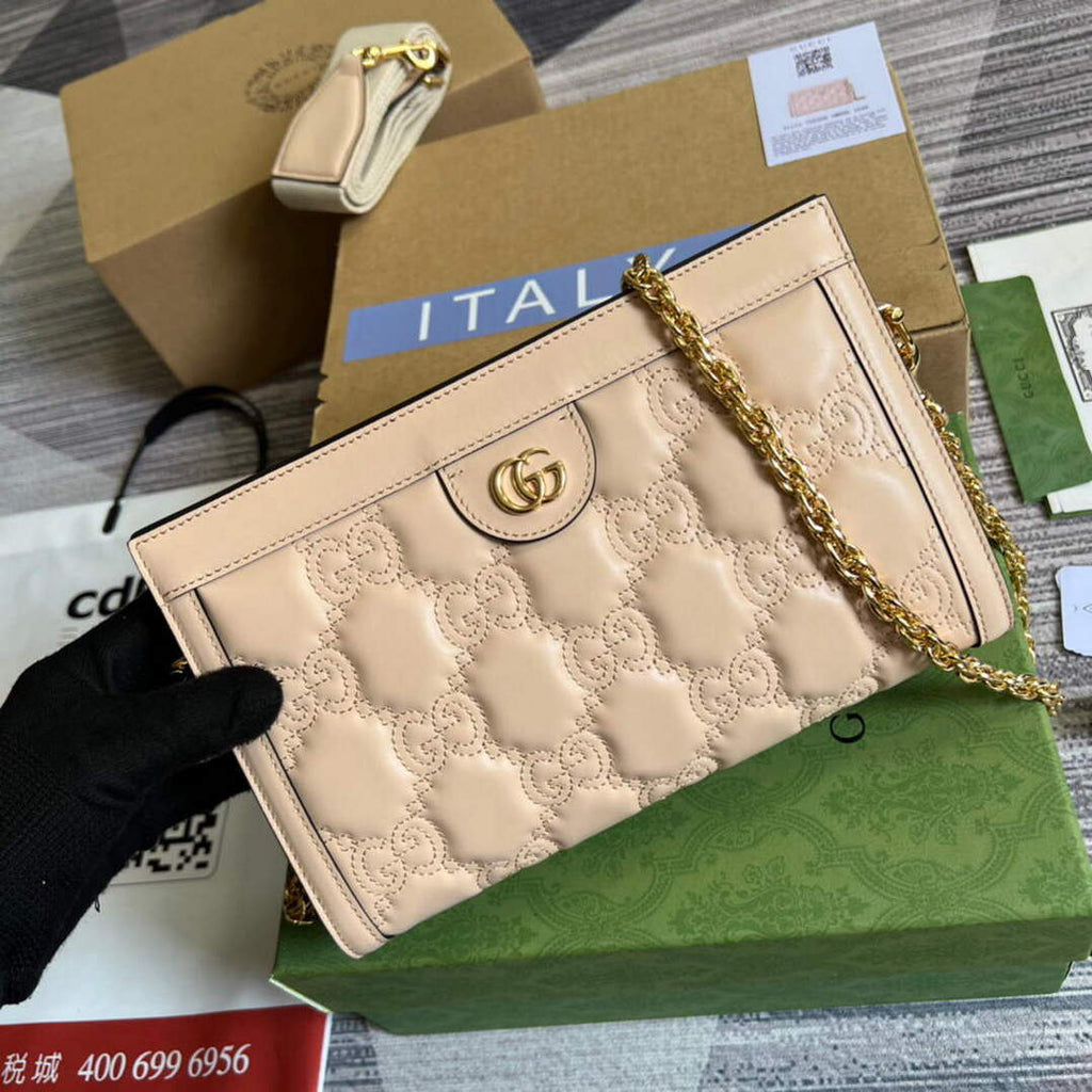 Gucci 702200 GG matelass¨¦ leather shoulder bag Beige