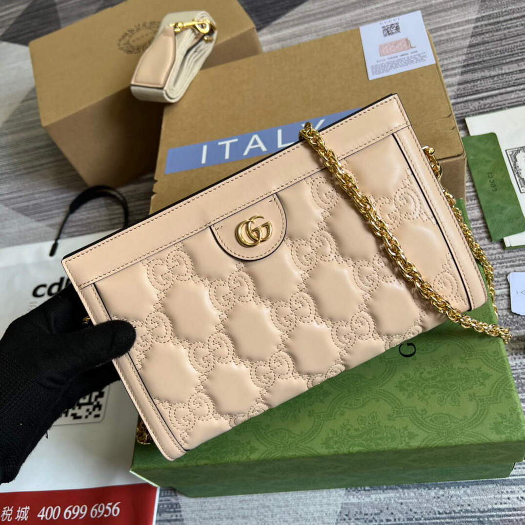 Gucci 702200 GG matelass¨¦ leather shoulder bag Beige