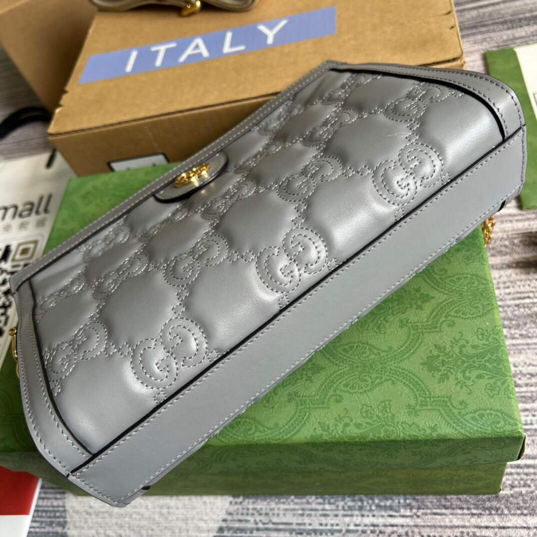 Gucci 702200 GG matelass¨¦ leather shoulder bag grey