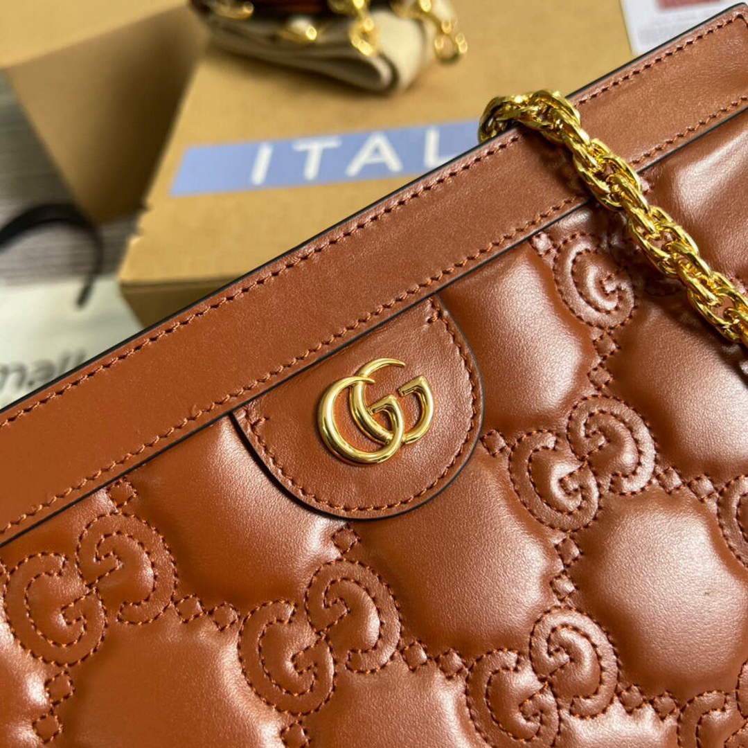 Gucci 702200 GG matelass¨¦ leather shoulder bag brown