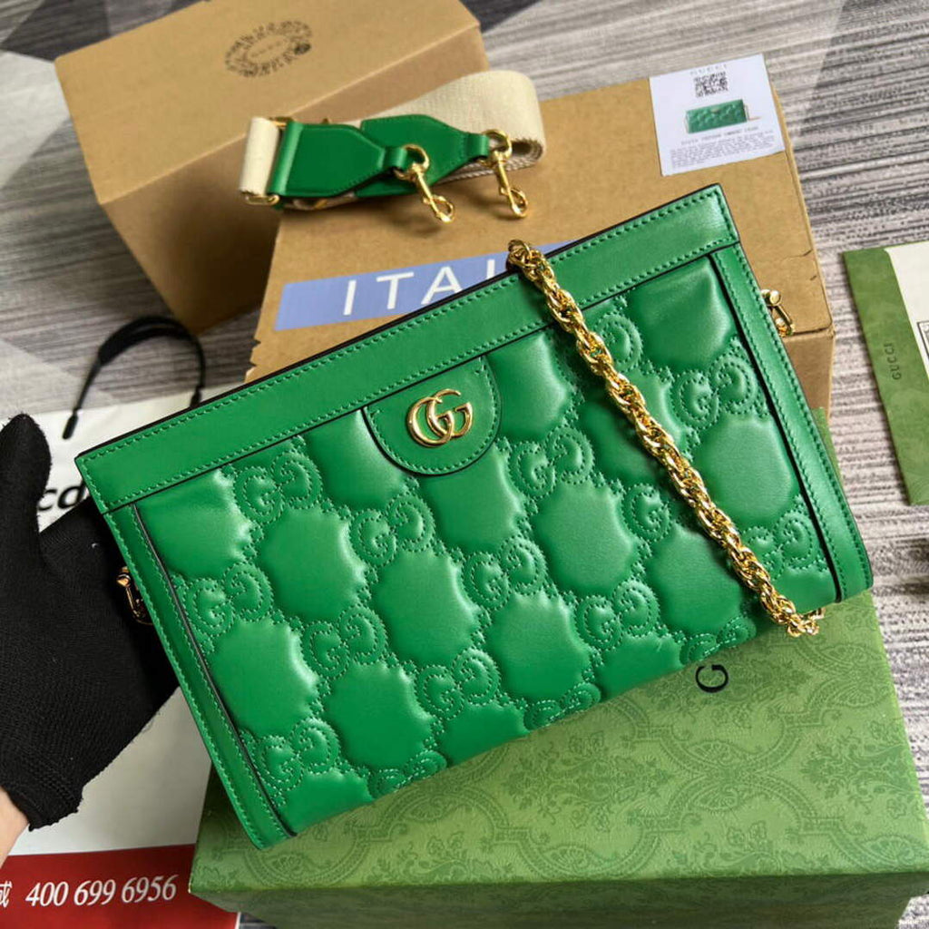 Gucci 702200 GG matelass¨¦ leather shoulder bag Green