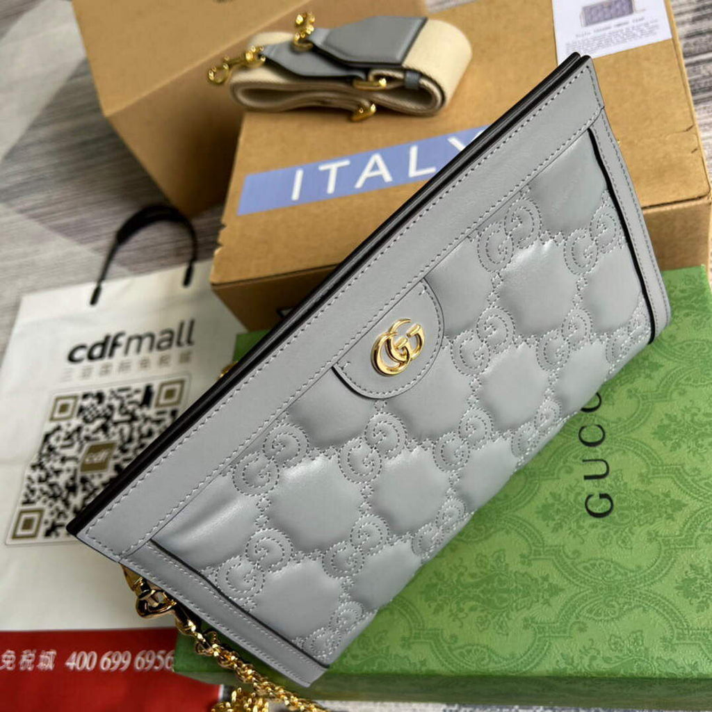 Gucci 702200 GG matelass¨¦ leather shoulder bag Dusty grey