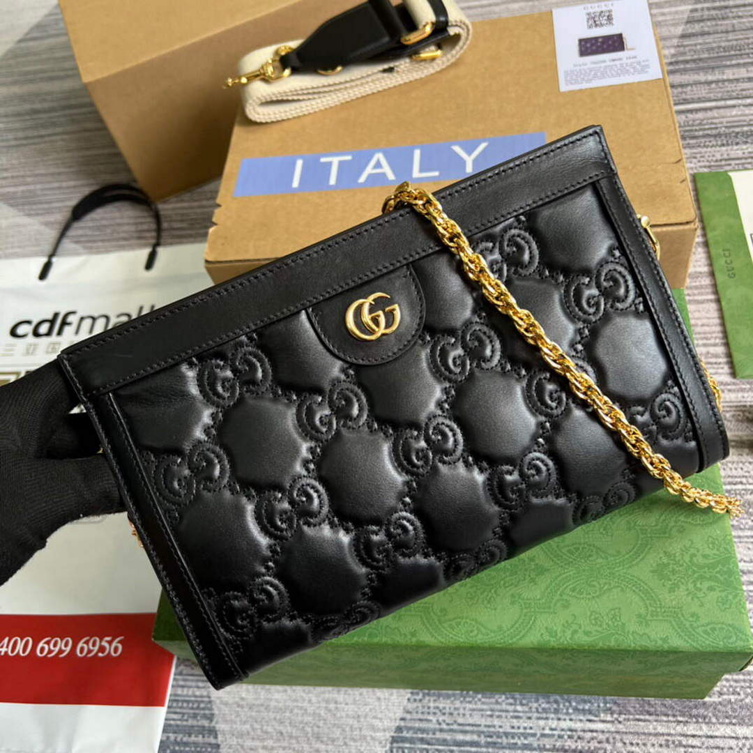 Gucci 702200 GG matelass¨¦ leather shoulder bag black