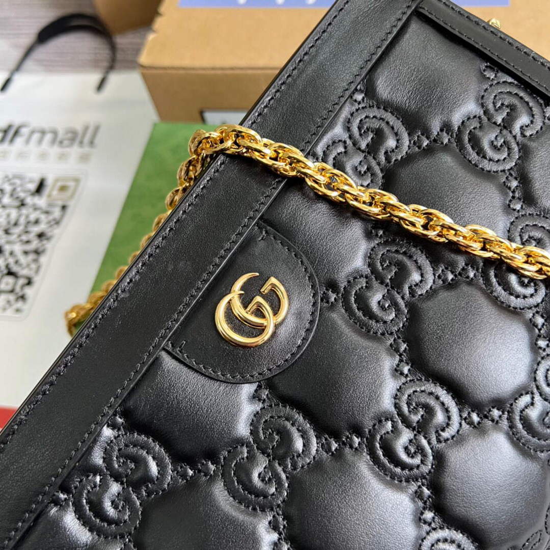 Gucci 702200 GG matelass¨¦ leather shoulder bag black