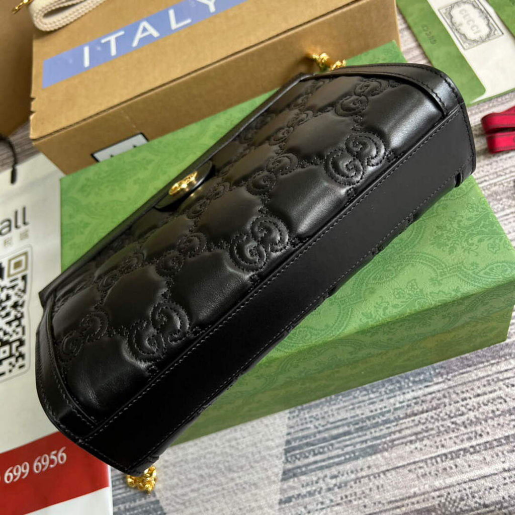 Gucci 702200 GG matelass¨¦ leather shoulder bag black