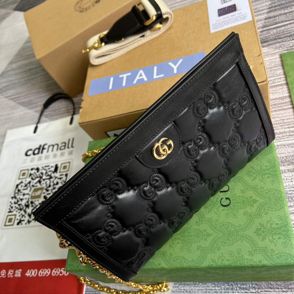 Gucci 702200 GG matelass¨¦ leather shoulder bag black