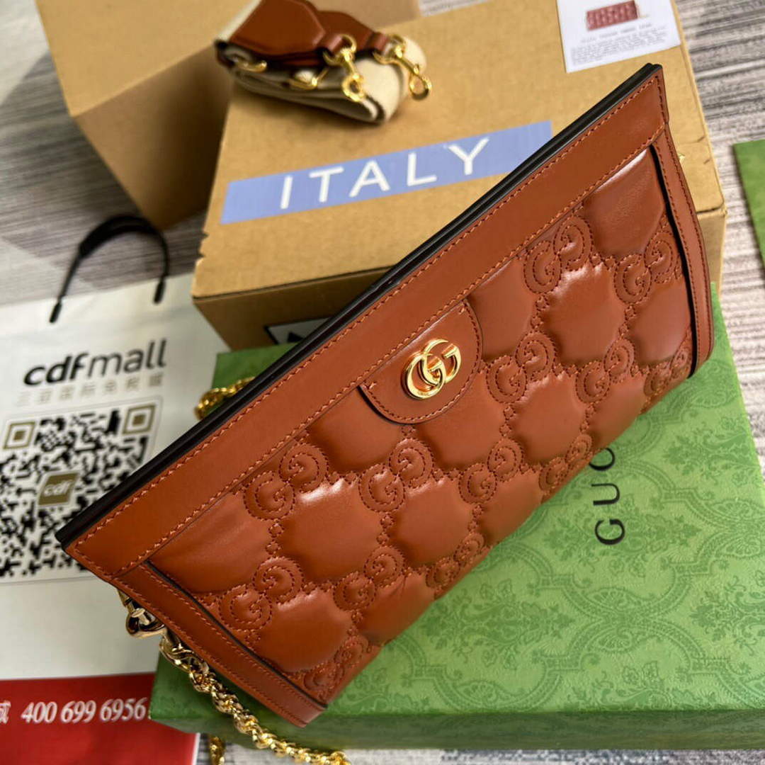 Gucci 702200 GG matelass¨¦ leather shoulder bag Light brown