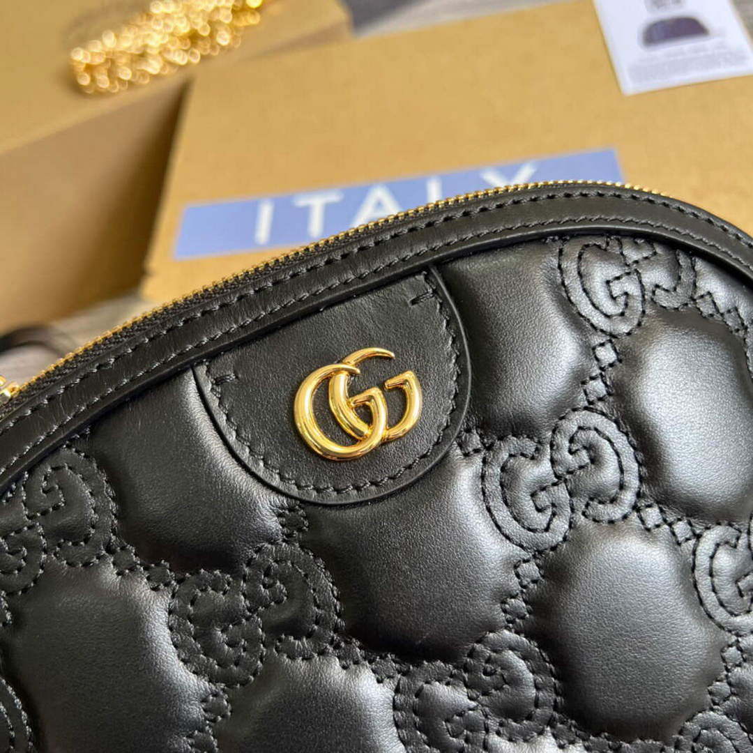 Gucci 702229 GG matelass¨¦ leather shoulder bag Black