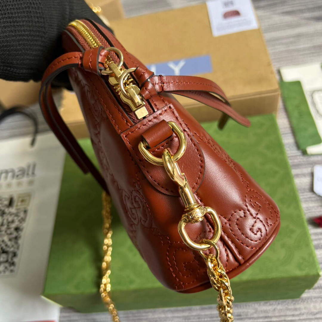 Gucci 702229 GG matelass¨¦ leather shoulder bag Light brown