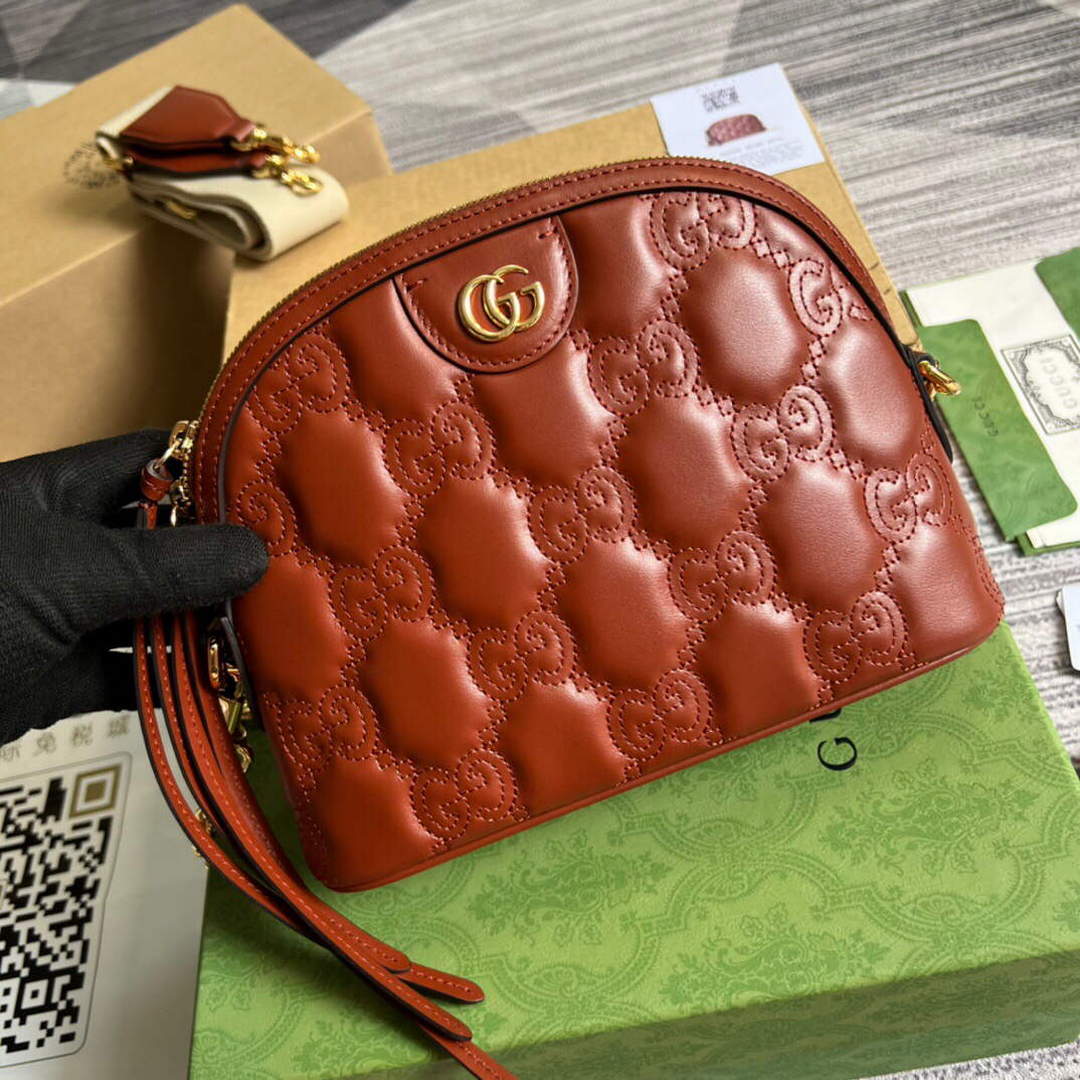 Gucci 702229 GG matelass¨¦ leather shoulder bag Light brown