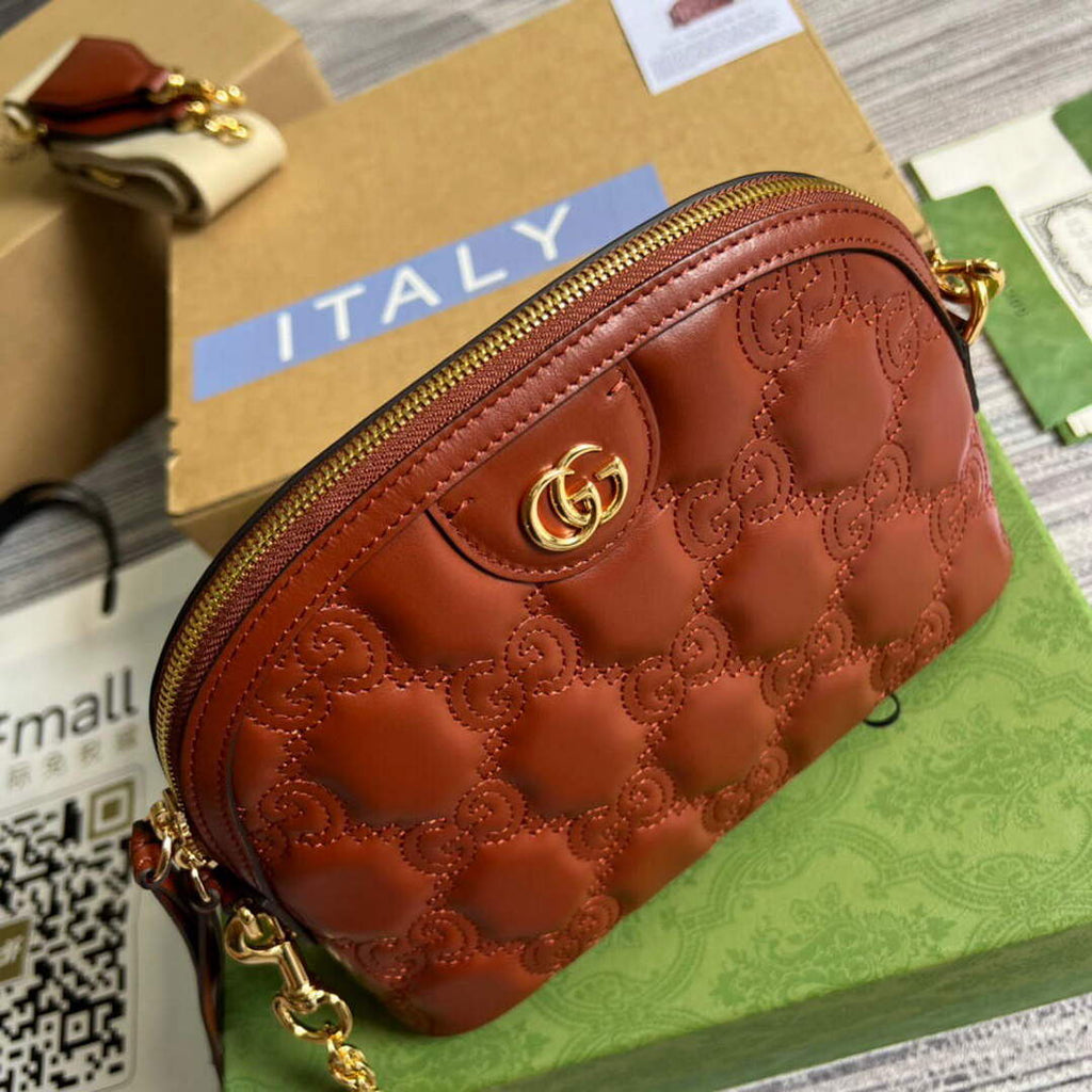 Gucci 702229 GG matelass¨¦ leather shoulder bag Light brown