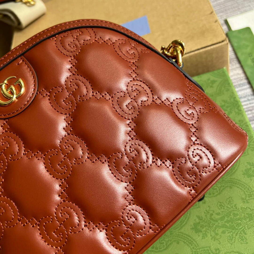 Gucci 702229 GG matelass¨¦ leather shoulder bag Light brown
