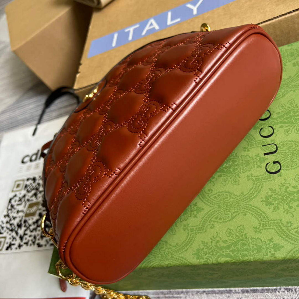 Gucci 702229 GG matelass¨¦ leather shoulder bag Light brown