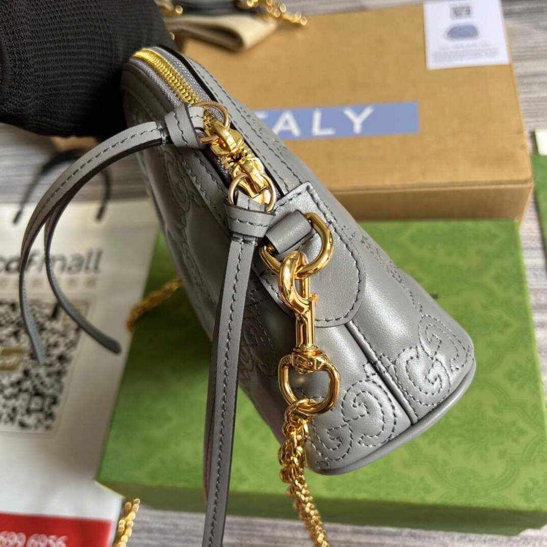 Gucci 702229 GG matelass¨¦ leather shoulder bag Dusty grey