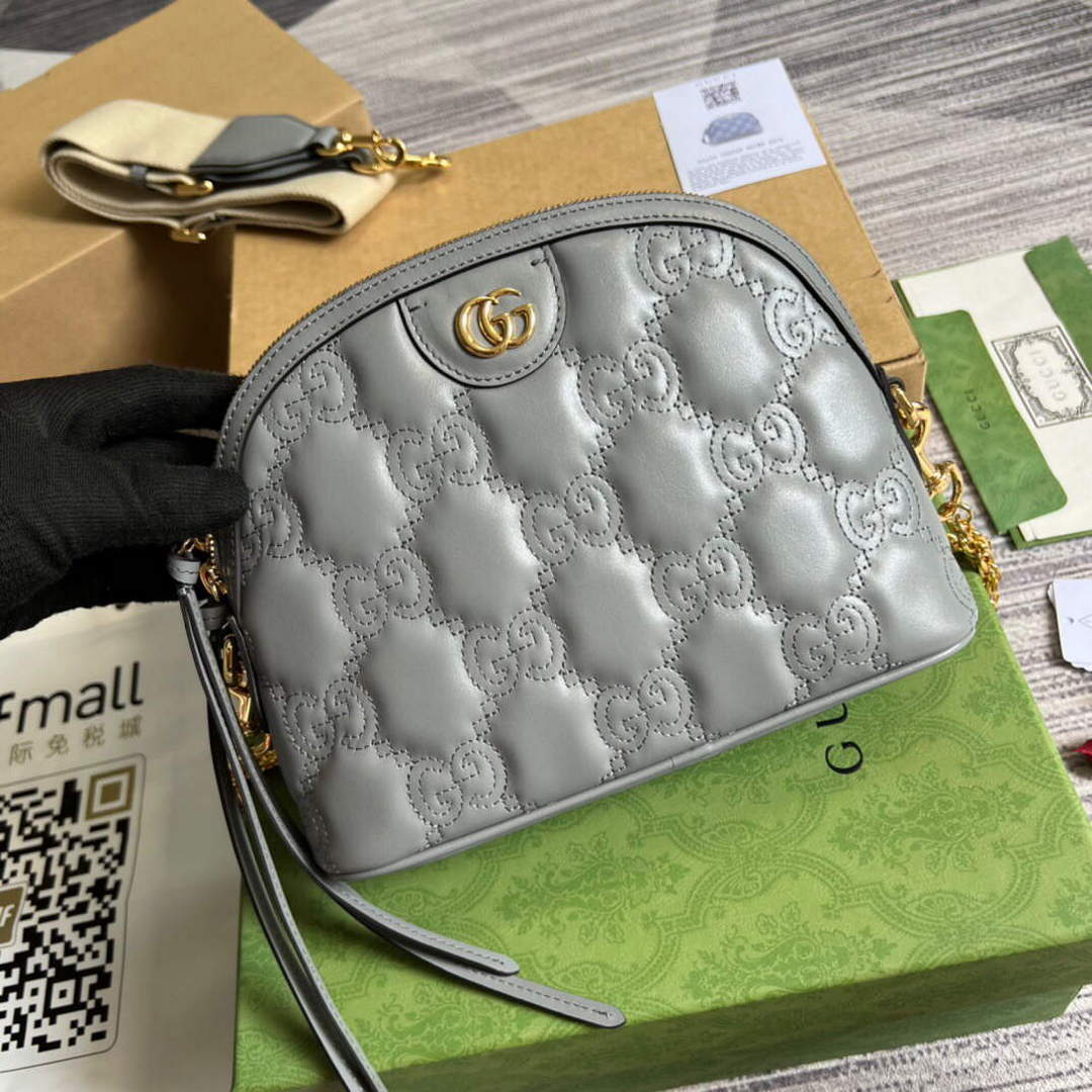 Gucci 702229 GG matelass¨¦ leather shoulder bag Dusty grey