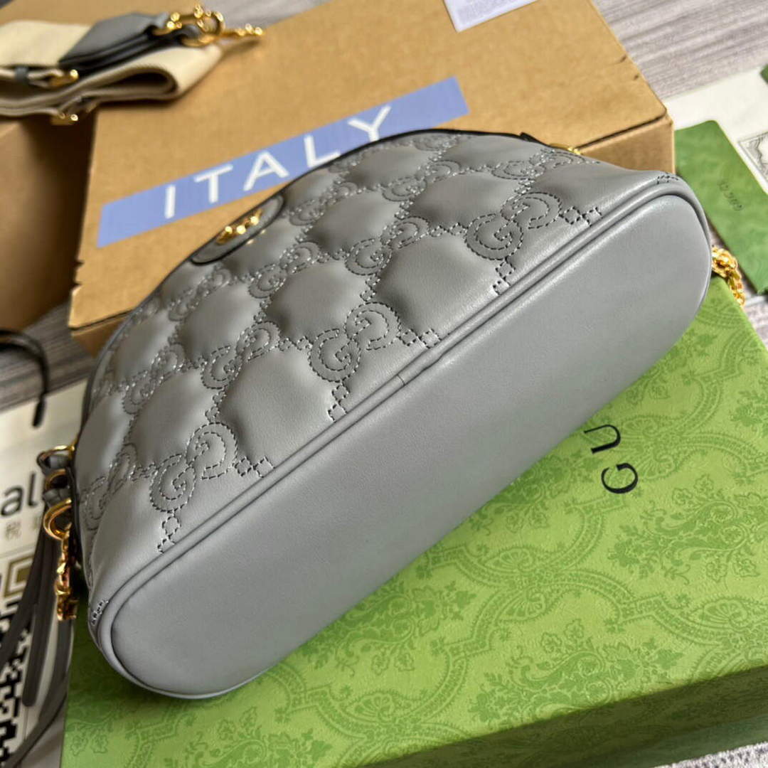 Gucci 702229 GG matelass¨¦ leather shoulder bag Dusty grey