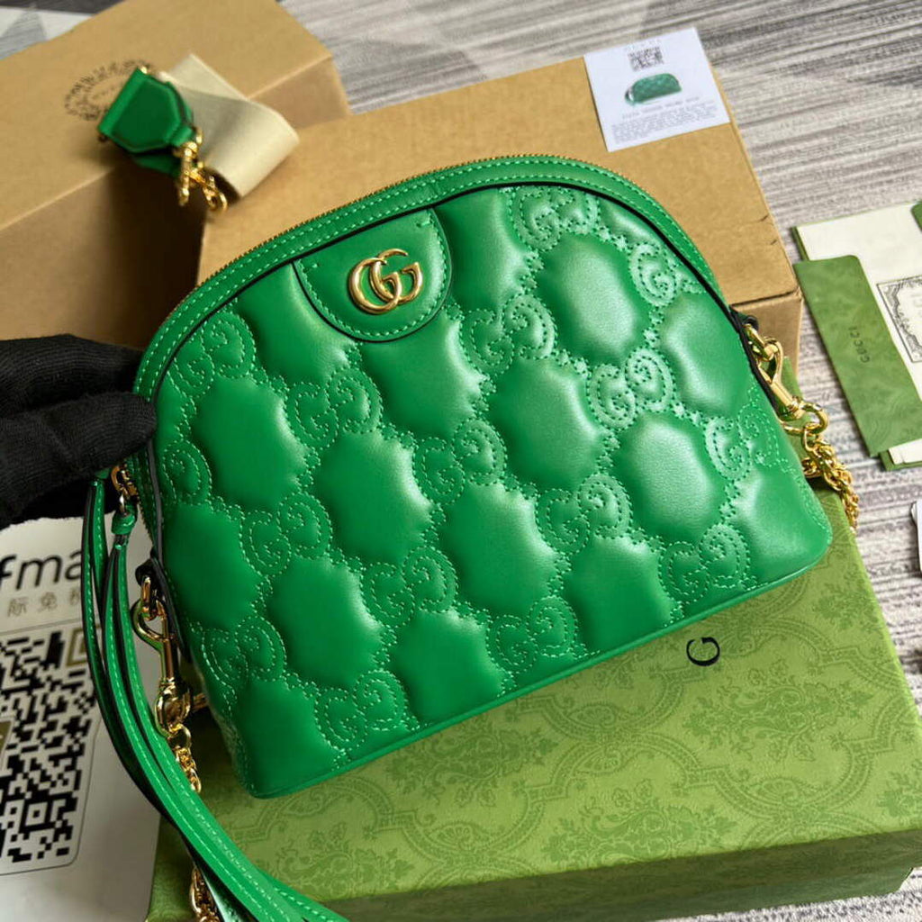 Gucci 702229 GG matelass¨¦ leather shoulder bag Bright green