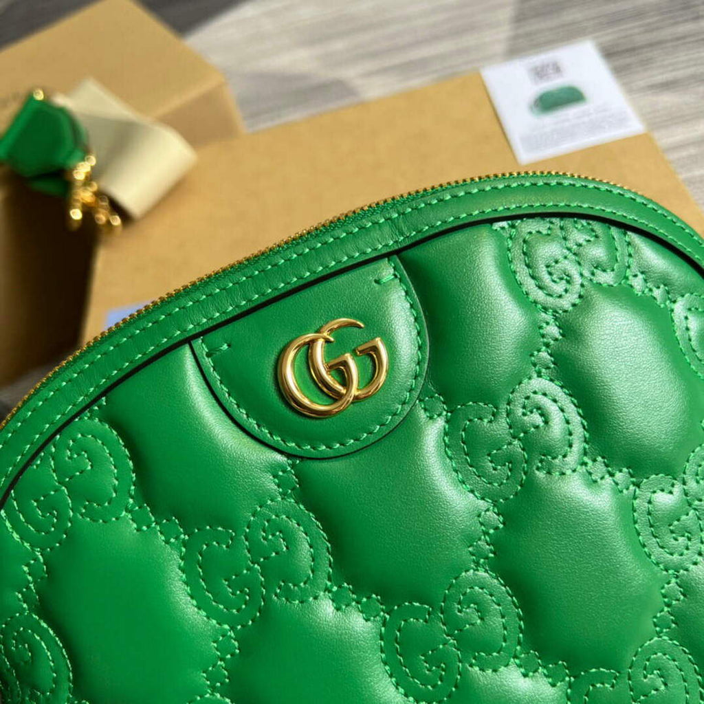 Gucci 702229 GG matelass¨¦ leather shoulder bag Bright green
